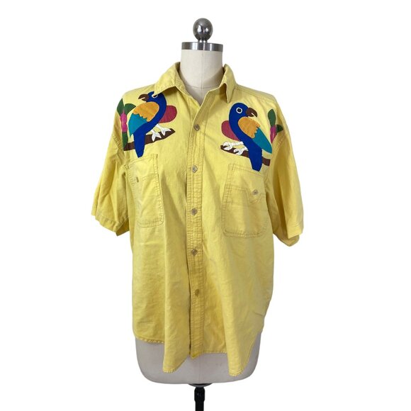ChaCal VTG Y2K Button Down Campshirt Adult XL Yellow Parrot Grandpacore 90s - Picture 6 of 12